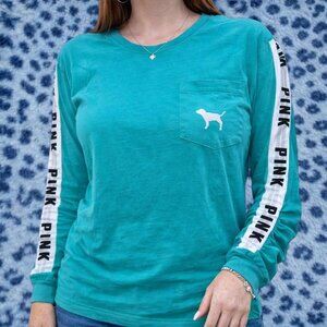 Victoria's Secret PINK Women's Green and Blue Shirt